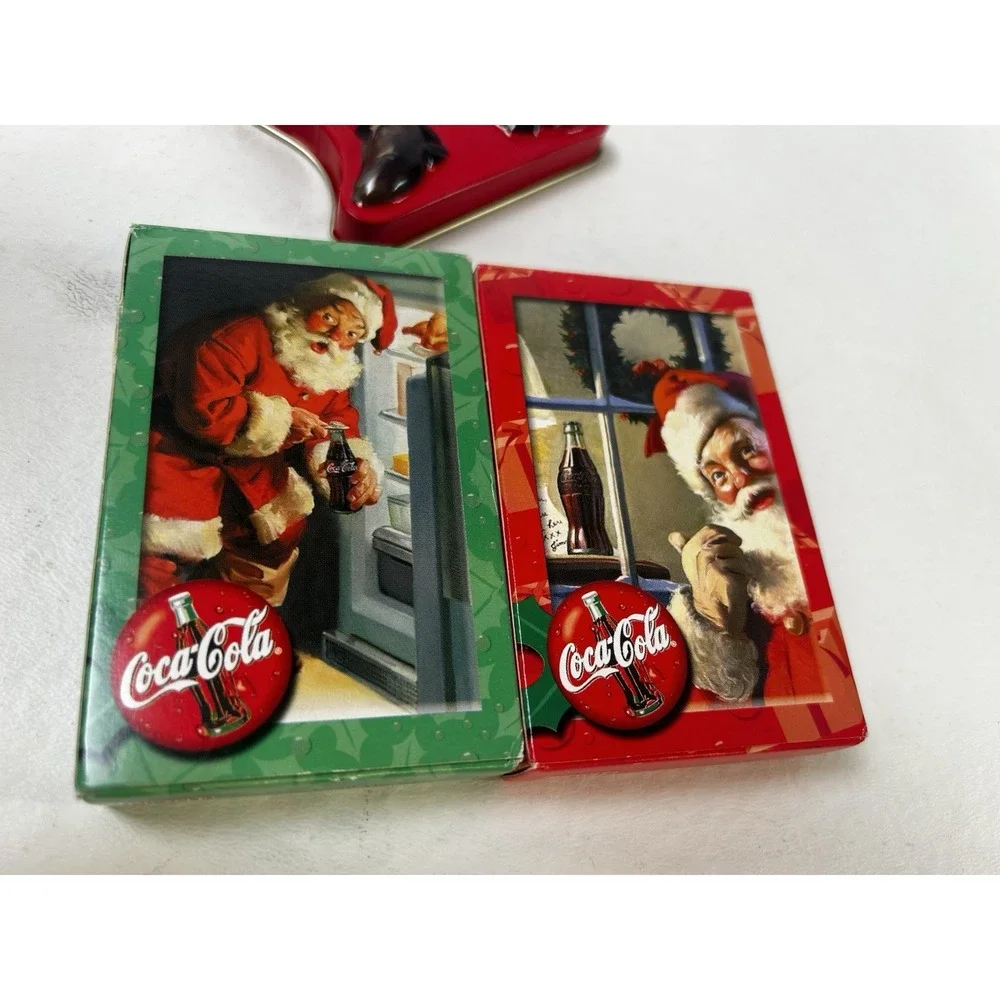 Coca Cola SANTA CLAUS Playing Cards in Collectible Red Tin 2 Decks Vintage NIB